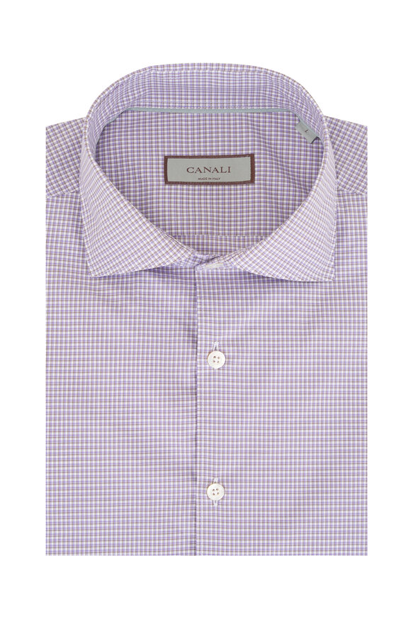 Canali Light Purple & Tan Micro Check Sport Shirt