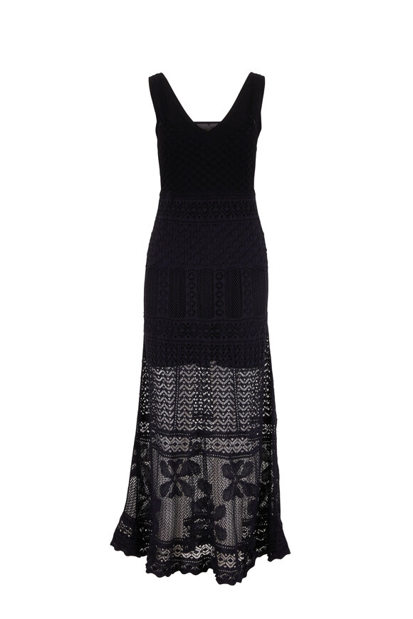 D.Exterior - Black Crocheted Detail Tank Dress 