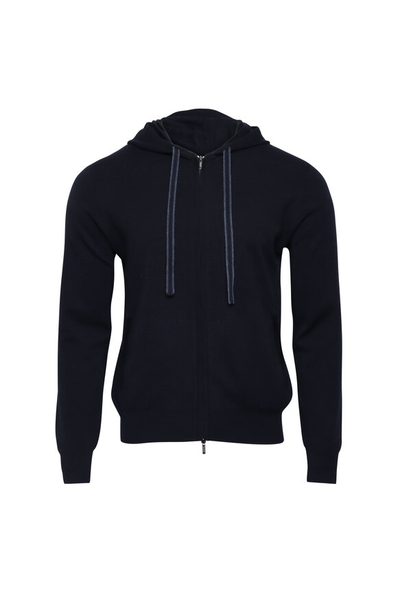 Maurizio Baldassari Dark Navy Knit Full Zip Hoodie