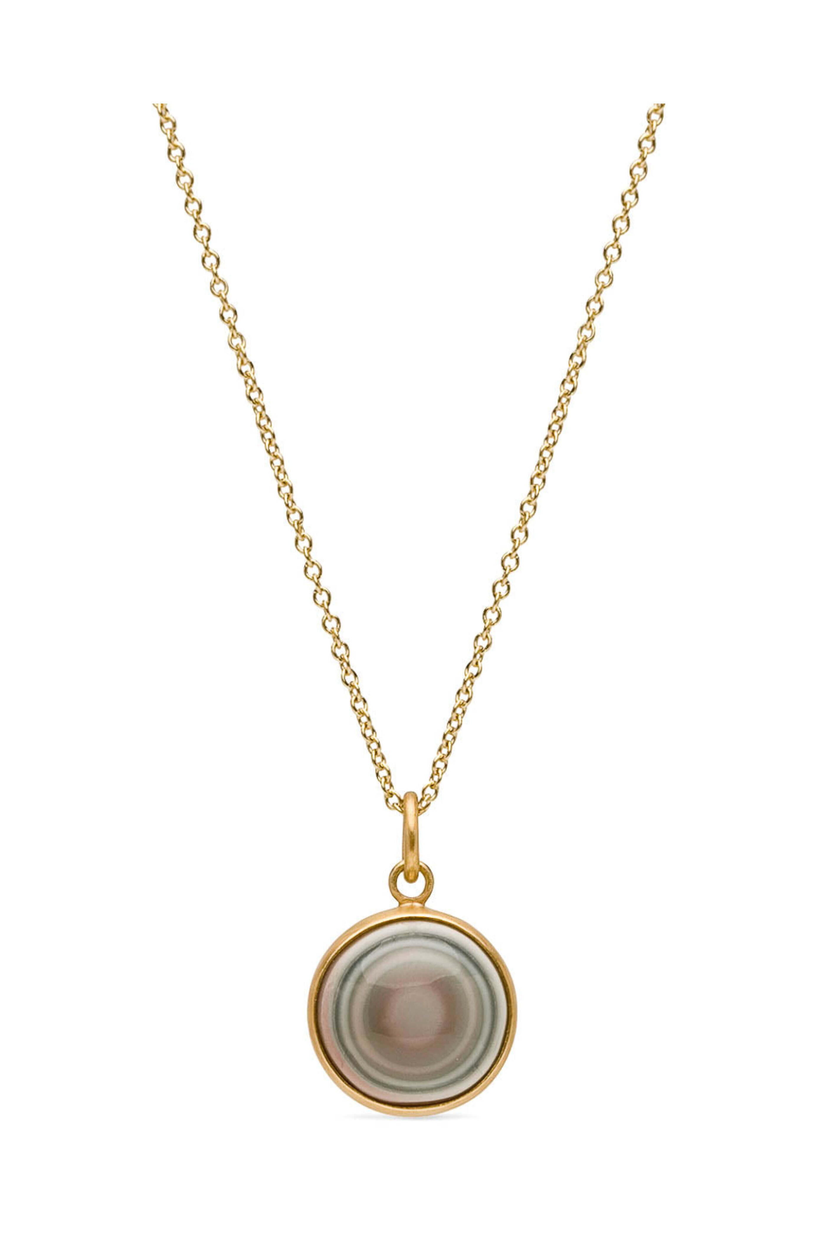 Caroline Ellen - Yellow Gold Blue Evil Eye Agate Pendant Necklace