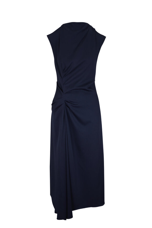 Michael Kors Collection Midnight Satin Cowl Neck Cinch Dress