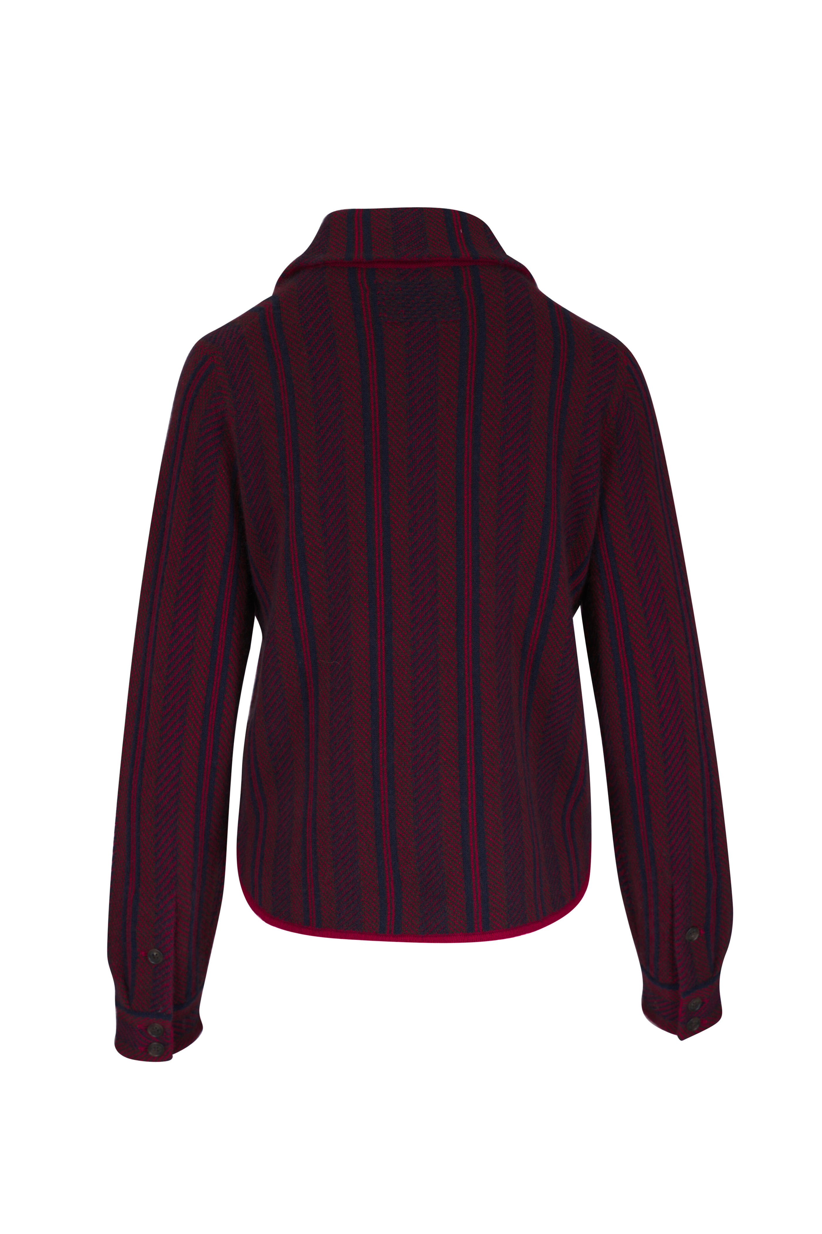 Guest in Residence - Dylan Ruby & Navy Stripe Cashmere Cardigan