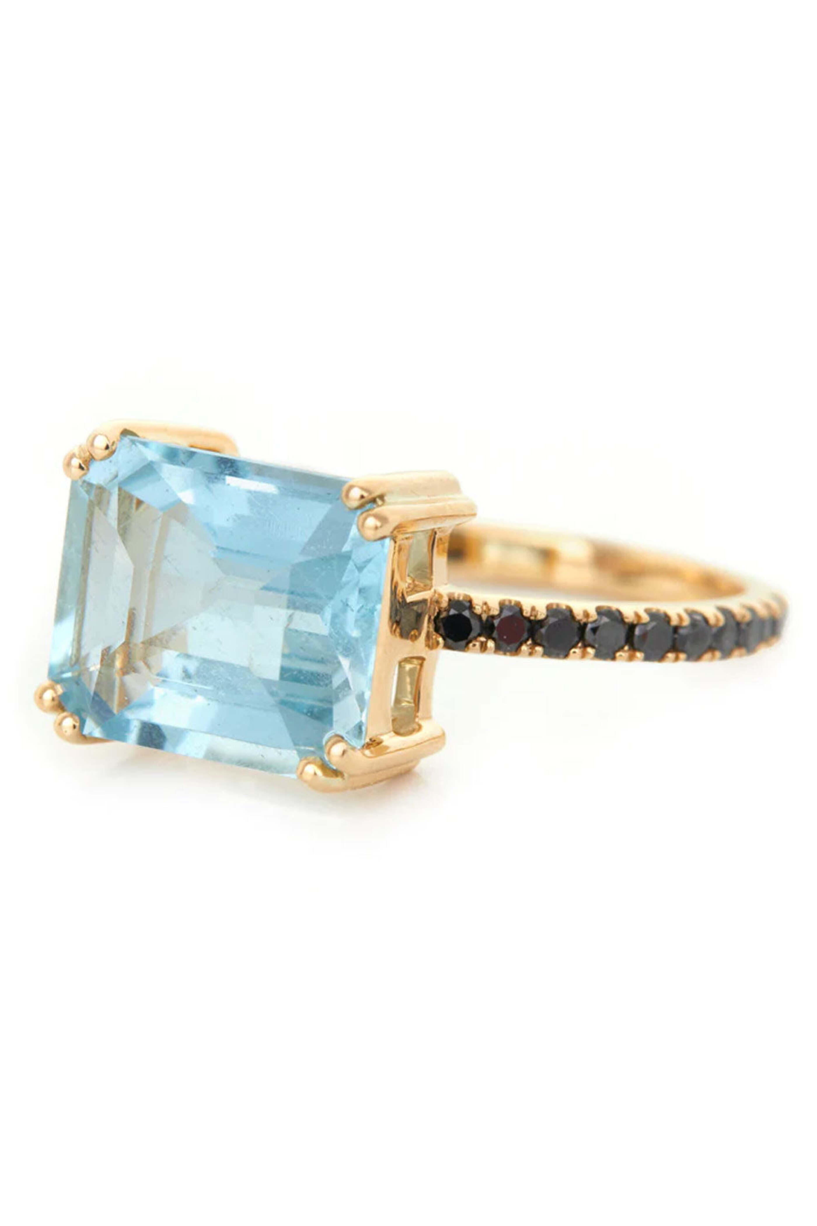Yi Collection - Aquamarine and Black Diamond Ring