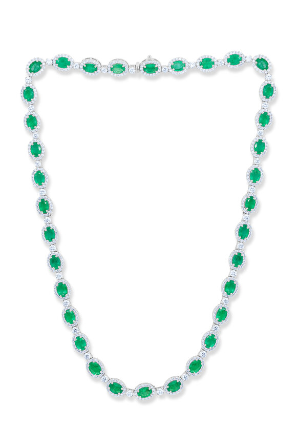 Diana M Jewels 18k White Gold Emerald & Diamond Halo Necklace - view 1