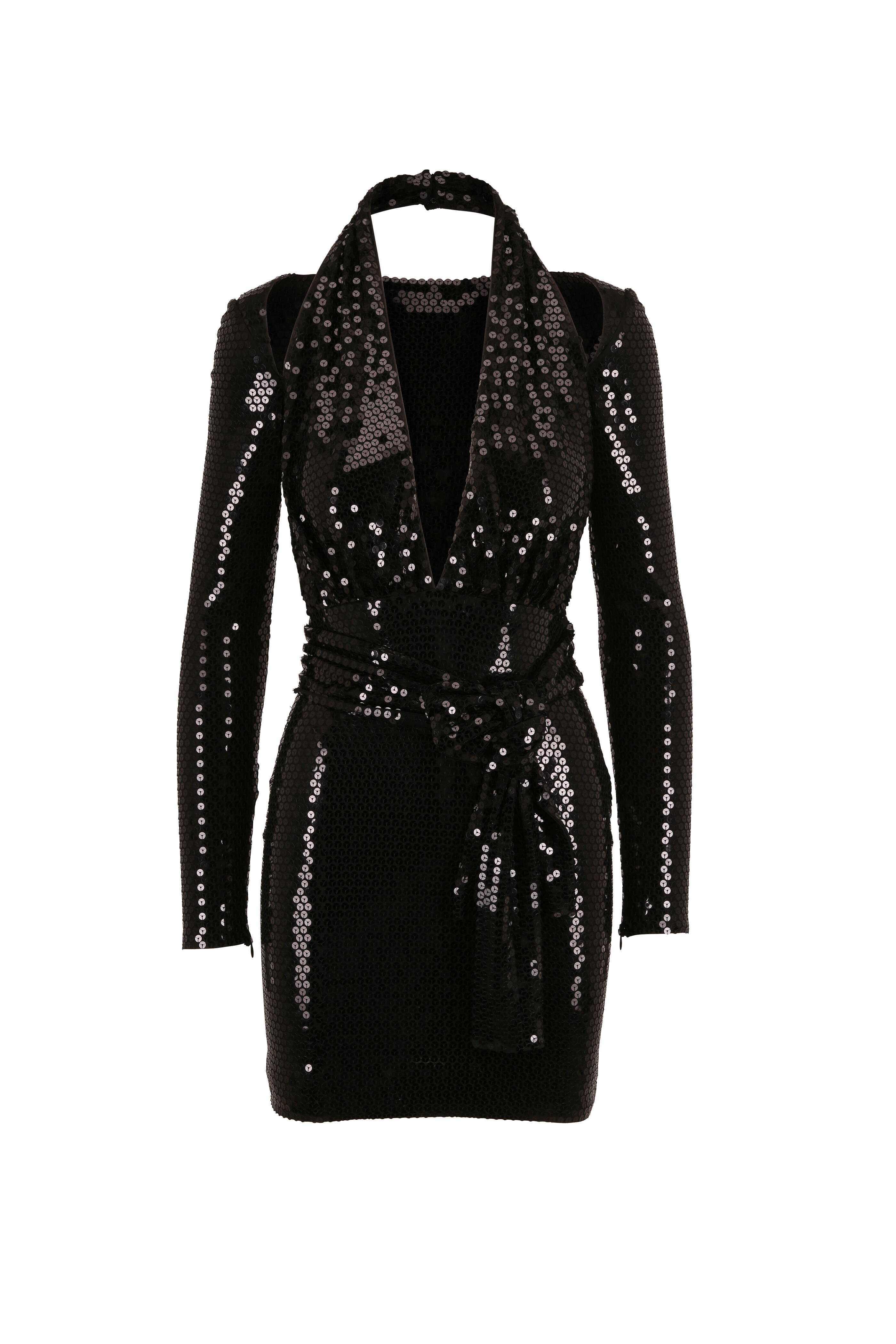 Tom Ford - Black Embroidered Cut-Out Shoulder Mini Dress