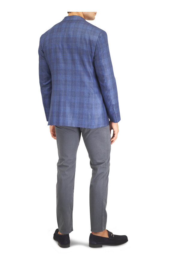 Canali Kei Blue Plaid Silk & Cashmere Sportcoat - view 4