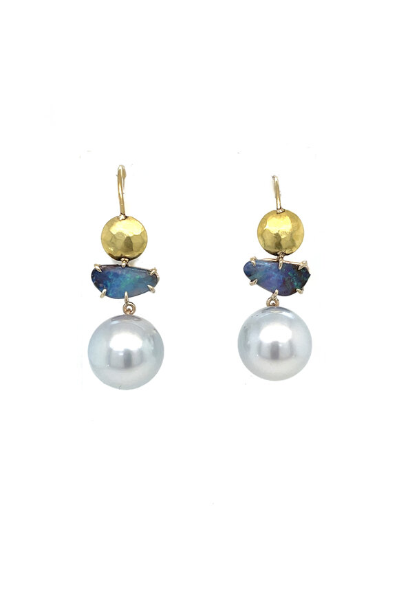 Ellen Hoffman Austrian Opal & South Sea Pearl Drop Earrings
