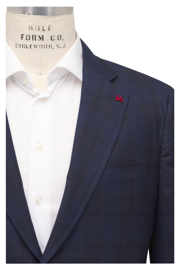 Isaia Navy Tonal Plaid Wool Sportcoat