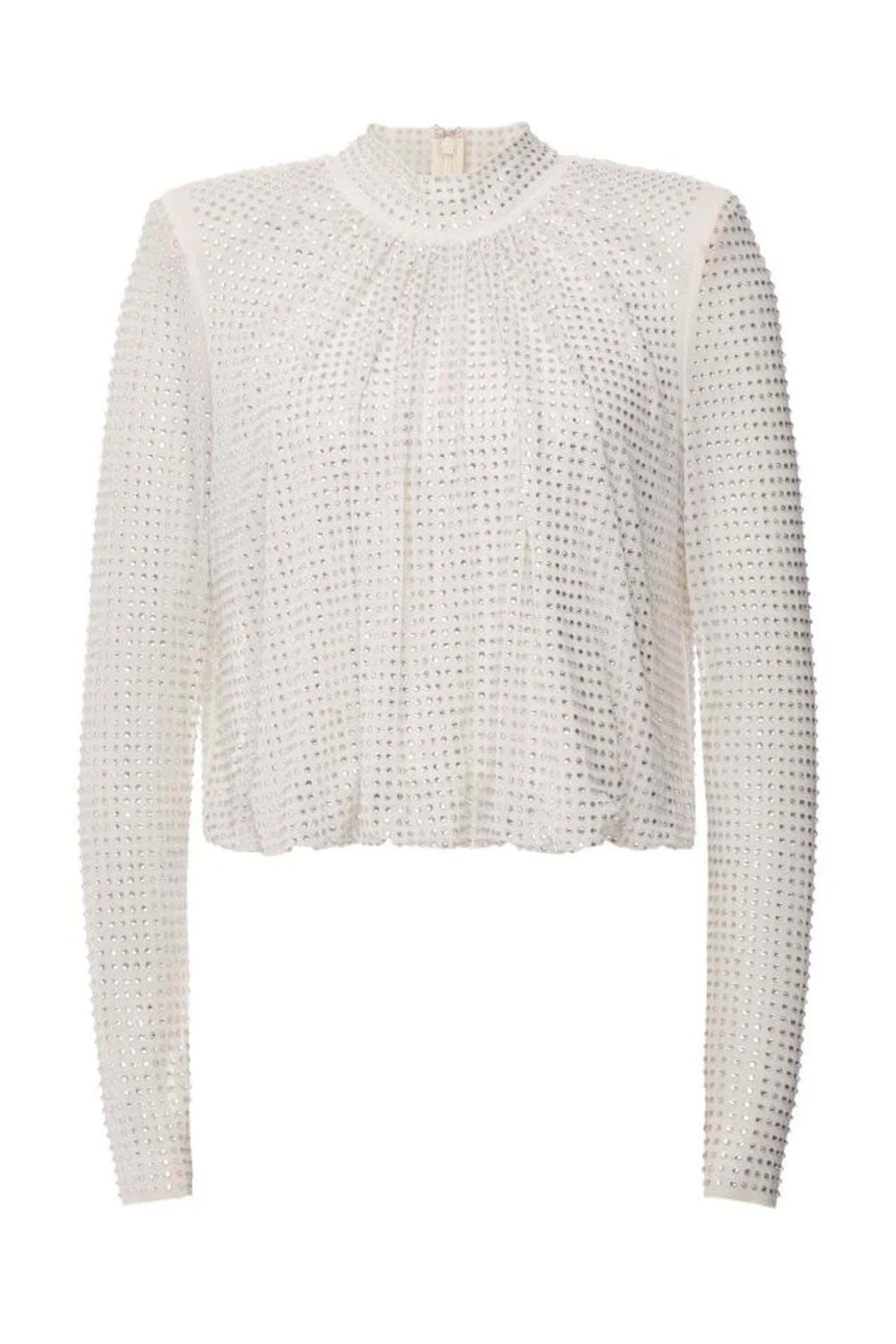Self - Portrait - Cream Rhinestone Mesh Top | Mitchell Stores