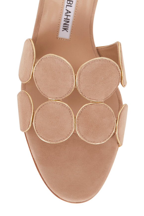 Manolo Blahnik - Hairibal Nude Suede Piped Circle Mule, 50mm