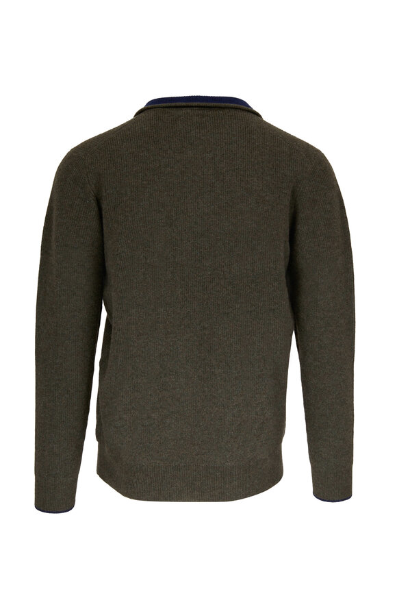 Kinross - Olive Cashmere Quarter Zip Pullover 