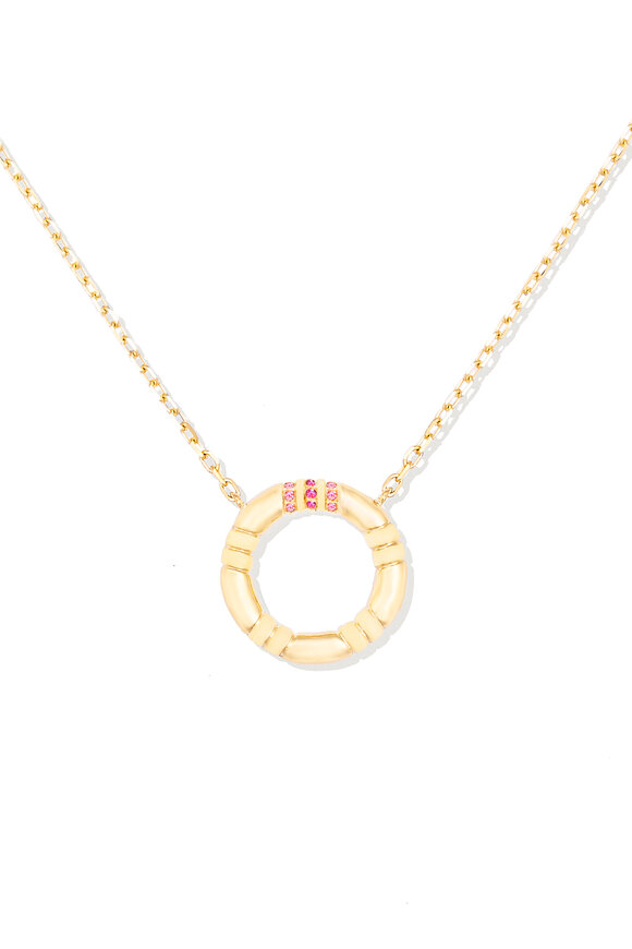 Campbell + Charlotte Crew Small Circle Pink Sapphire Pendant Necklace