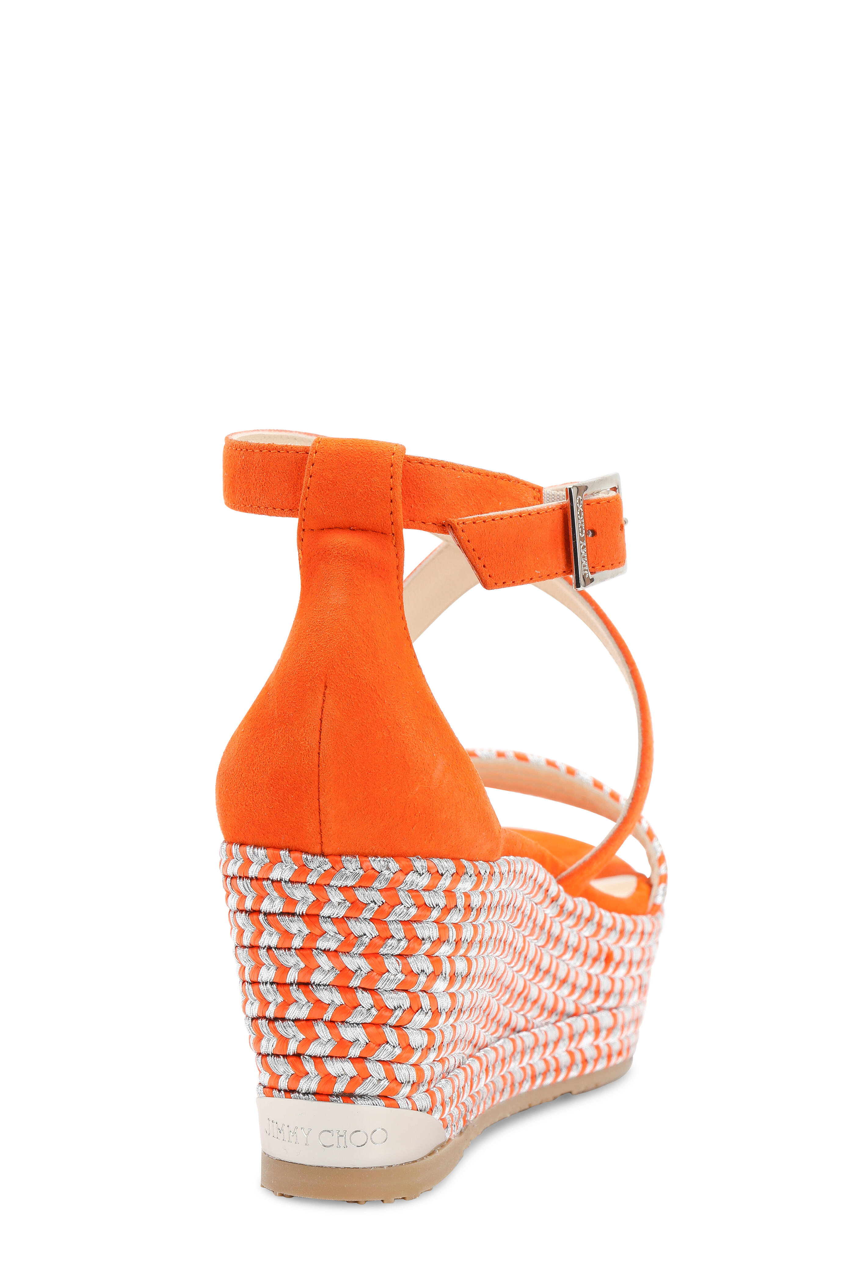 最終SALE!【JIMMY CHOO】PORTIA 70mm♪ウェッジサンダル♪可愛い Jimmy Choo - Portia Orange Suede Embroidered Wedge Sandal, 70mm