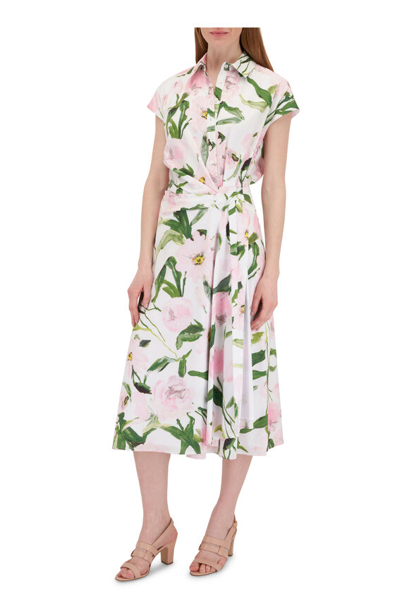 Carolina Herrera - Peony Print Wrap-Front Midi Dress