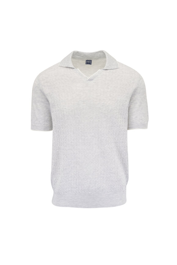Fedeli Pearl Gray Linen & Cotton Johnny Collar Polo