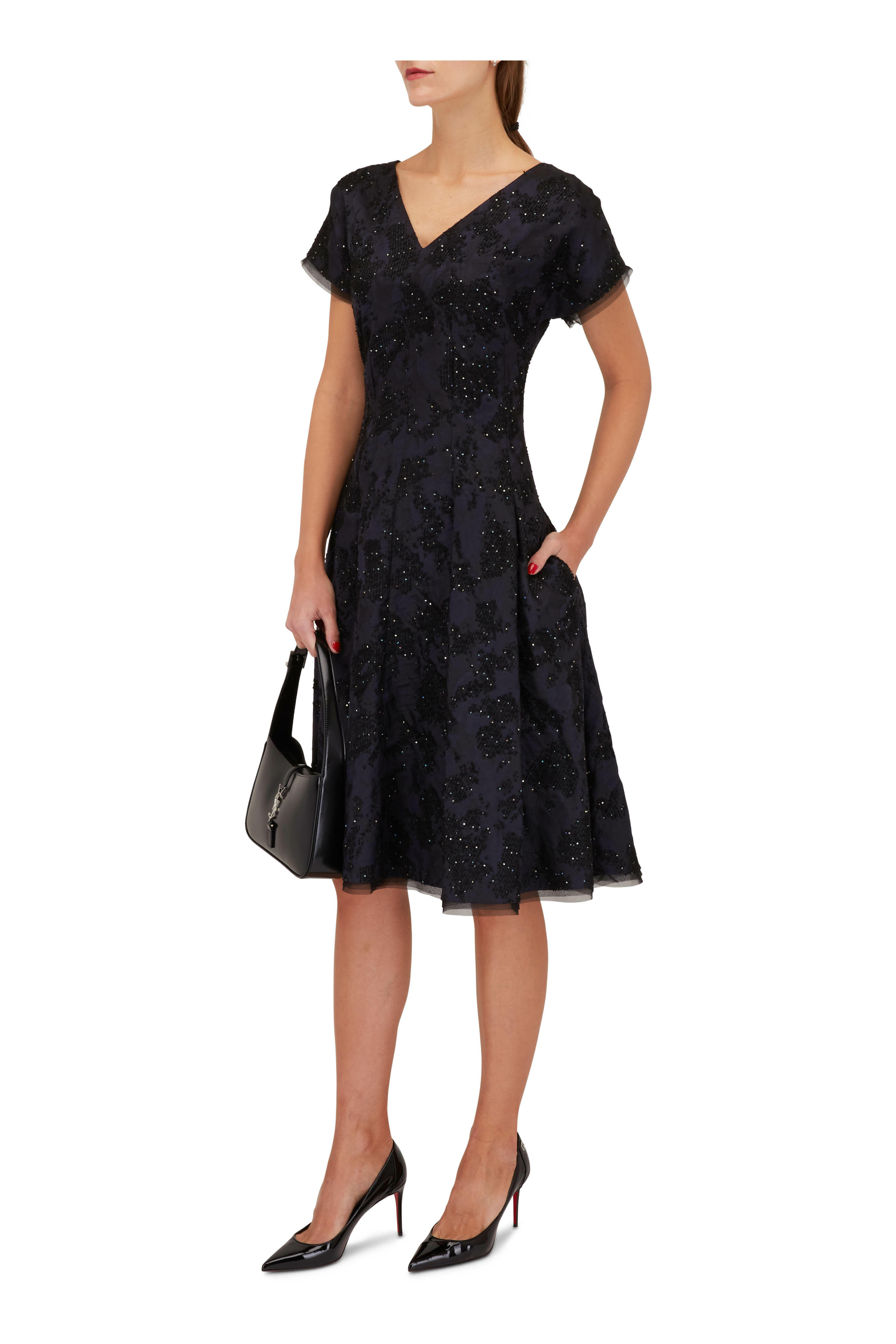 Talbot Runhof - Midnight Sequin Jacquard Midi Dress