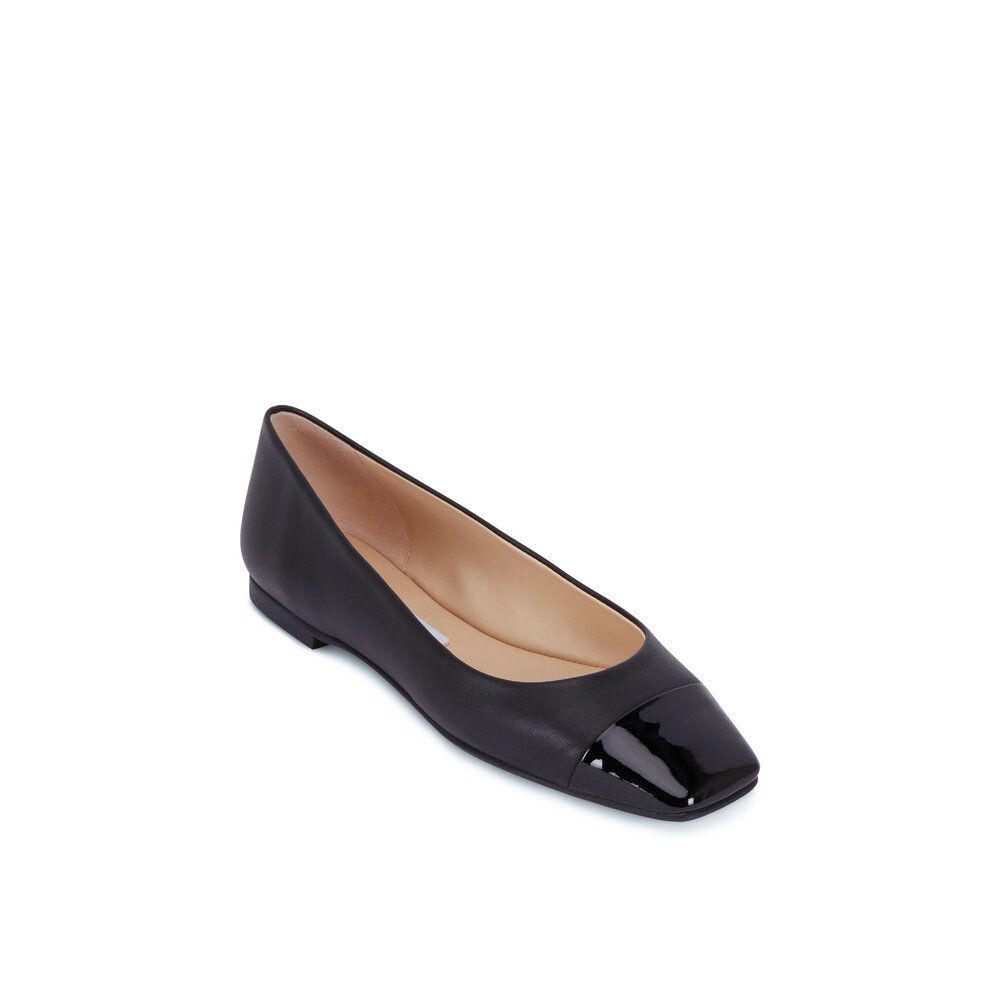 Jimmy Choo - Gisela Black Leather & Patent Cap Toe Flat