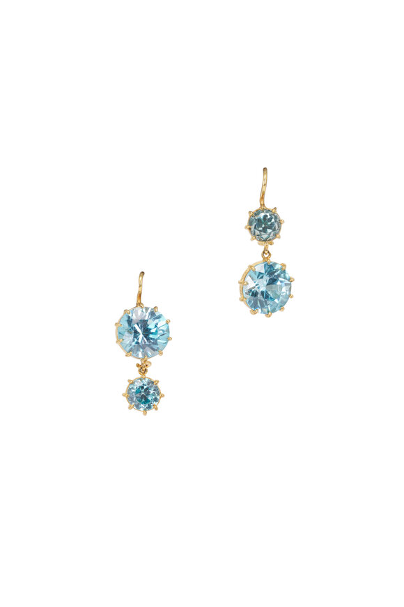 Renee Lewis 18k Yellow Gold Natural Blue Zircon Earrings