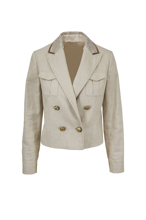 Brunello Cucinelli - Oyster Linen & Cotton Double-Breasted Jacket