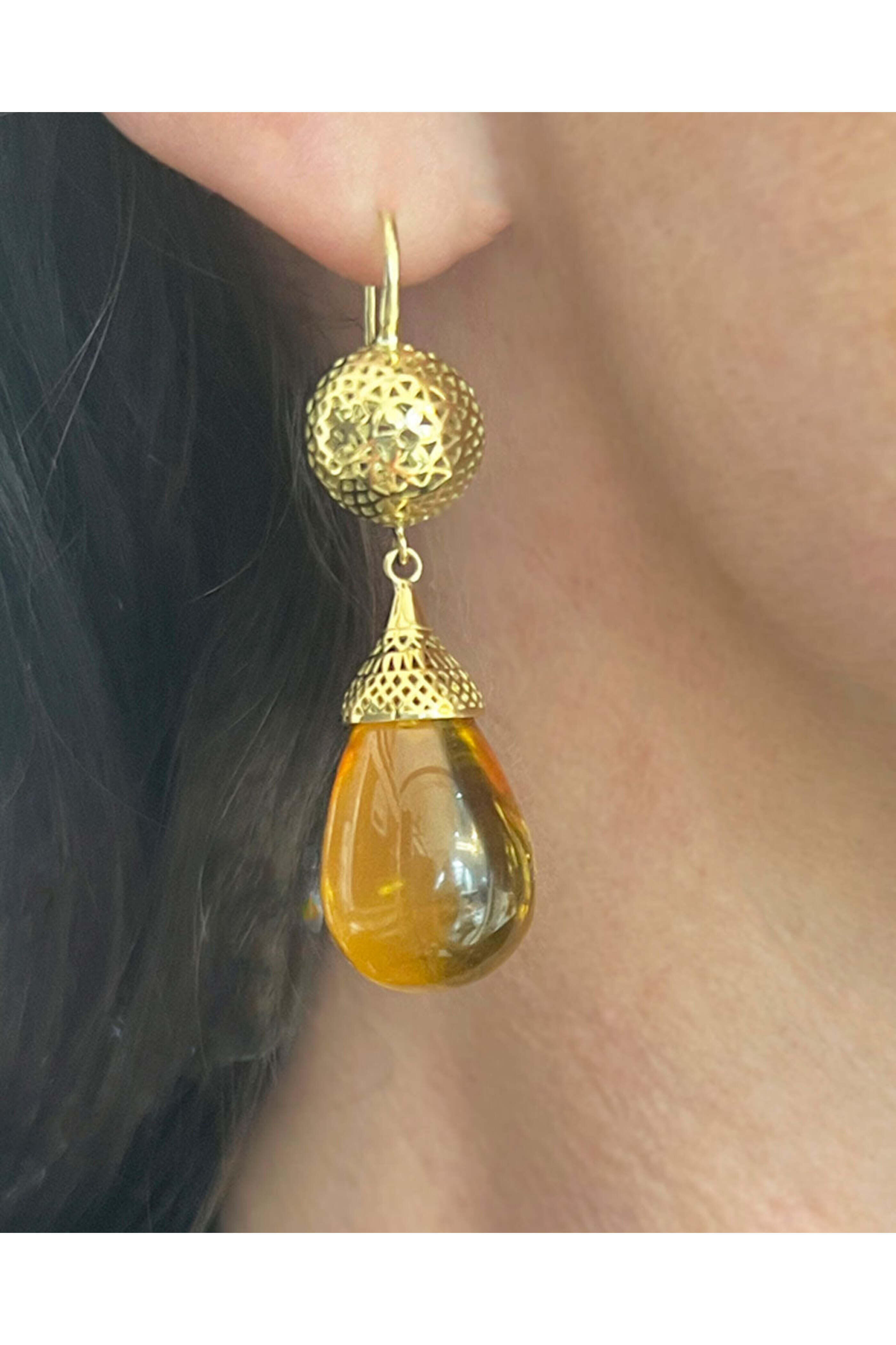 Ray Griffiths - Amber Drop Earrings