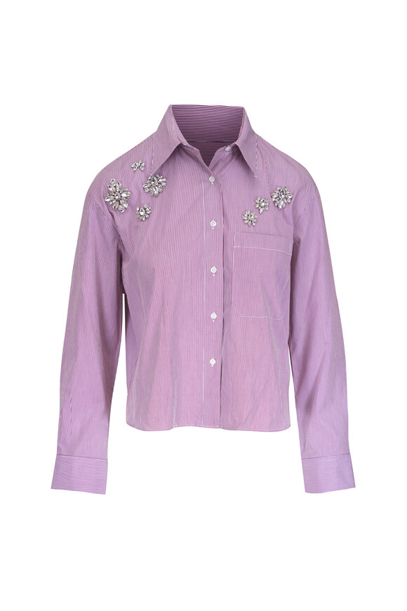 TWP J.D. With Crystals White & Maroon Stripe Shirt