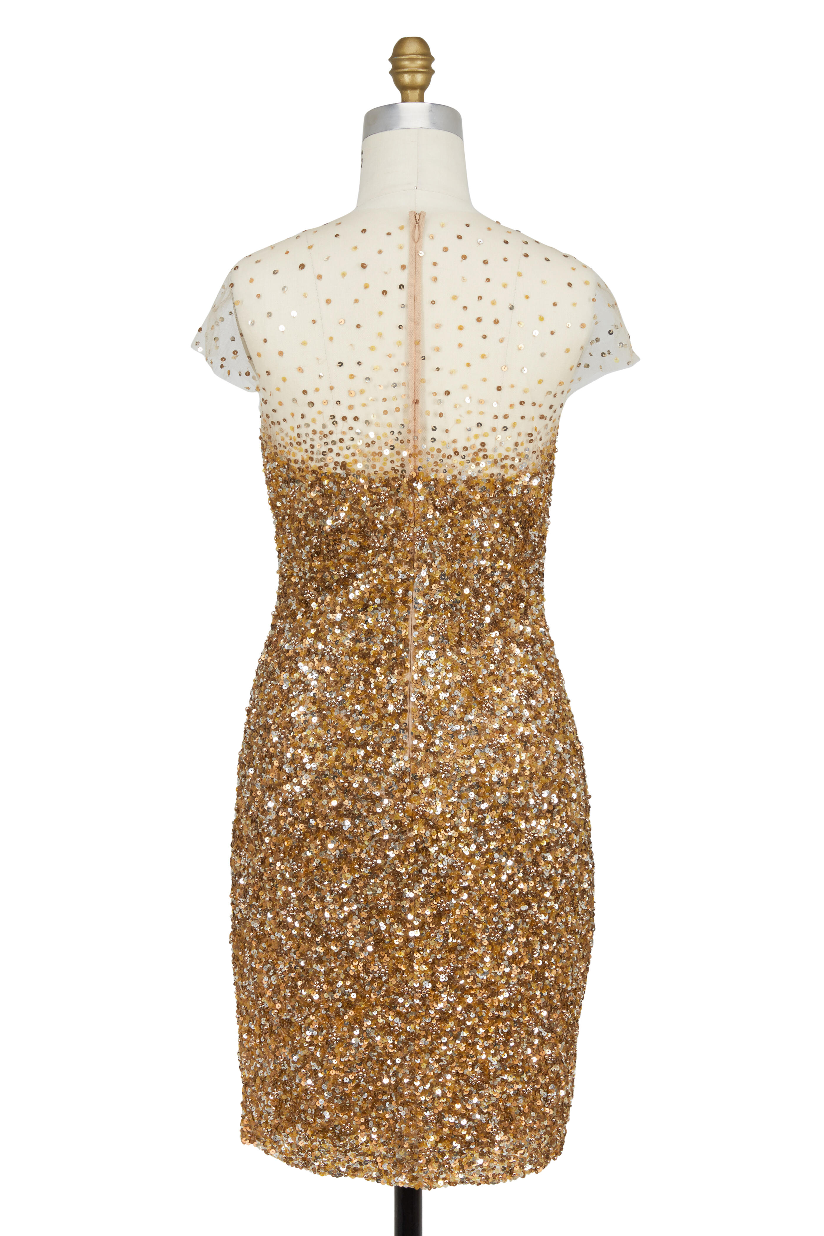Reem Acra - Gold Sequin Illusion Dress | Mitchell Stores Reem Acra - Gold Sequin Illusion Dress | Mitchell Stores