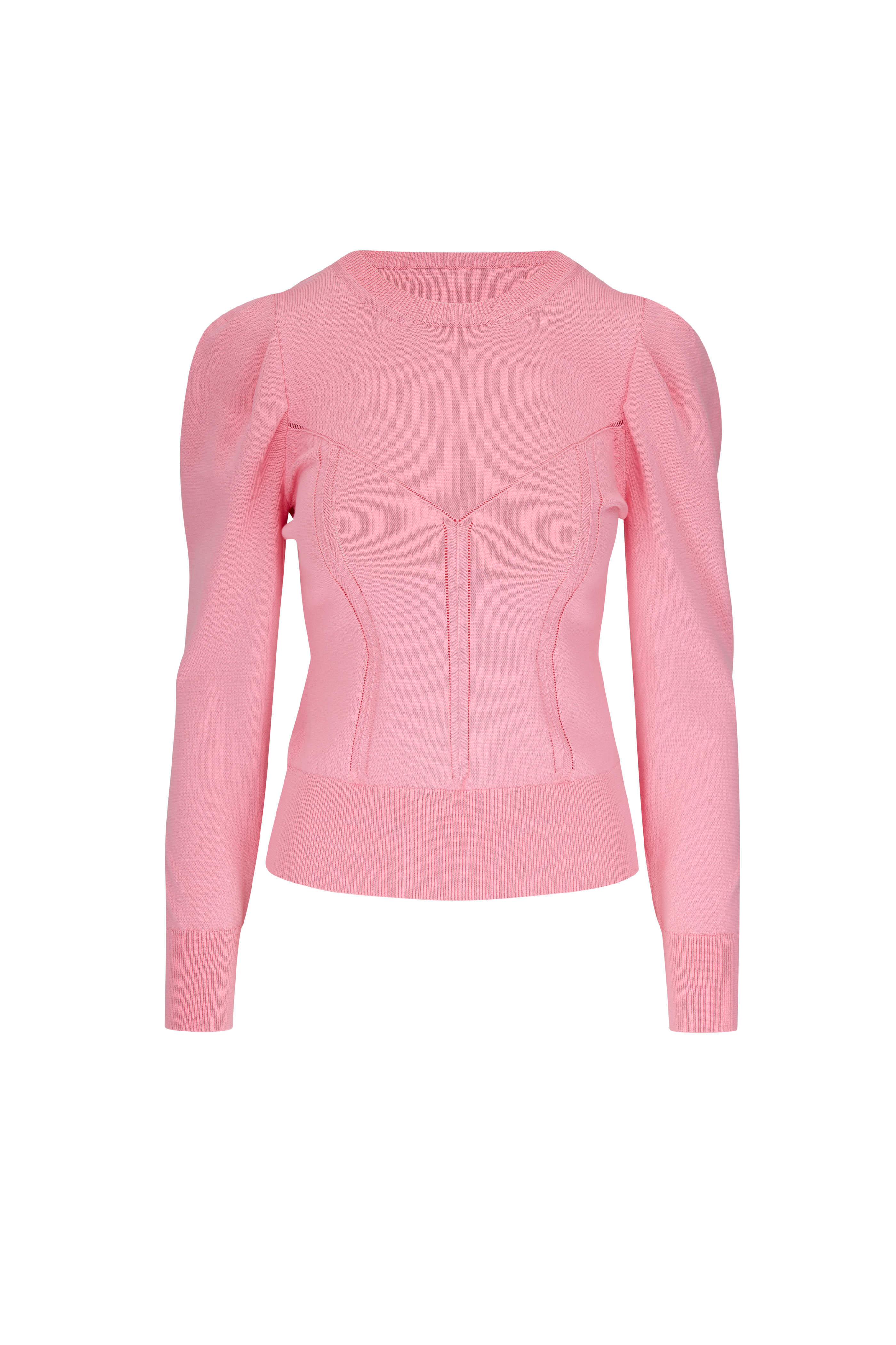 Carolina Herrera - Pink Puff Sleeve Corset Knit Top