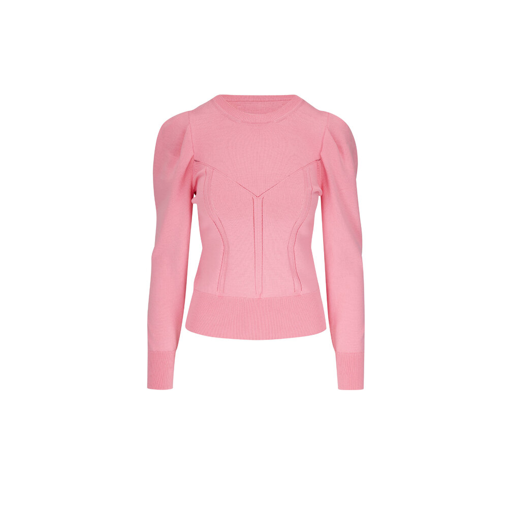 Carolina Herrera - Pink Puff Sleeve Corset Knit Top