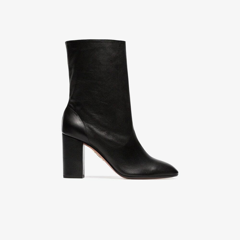 Aquazzura - Boogie Black Stretch Leather Slouch Bootie, 85mm