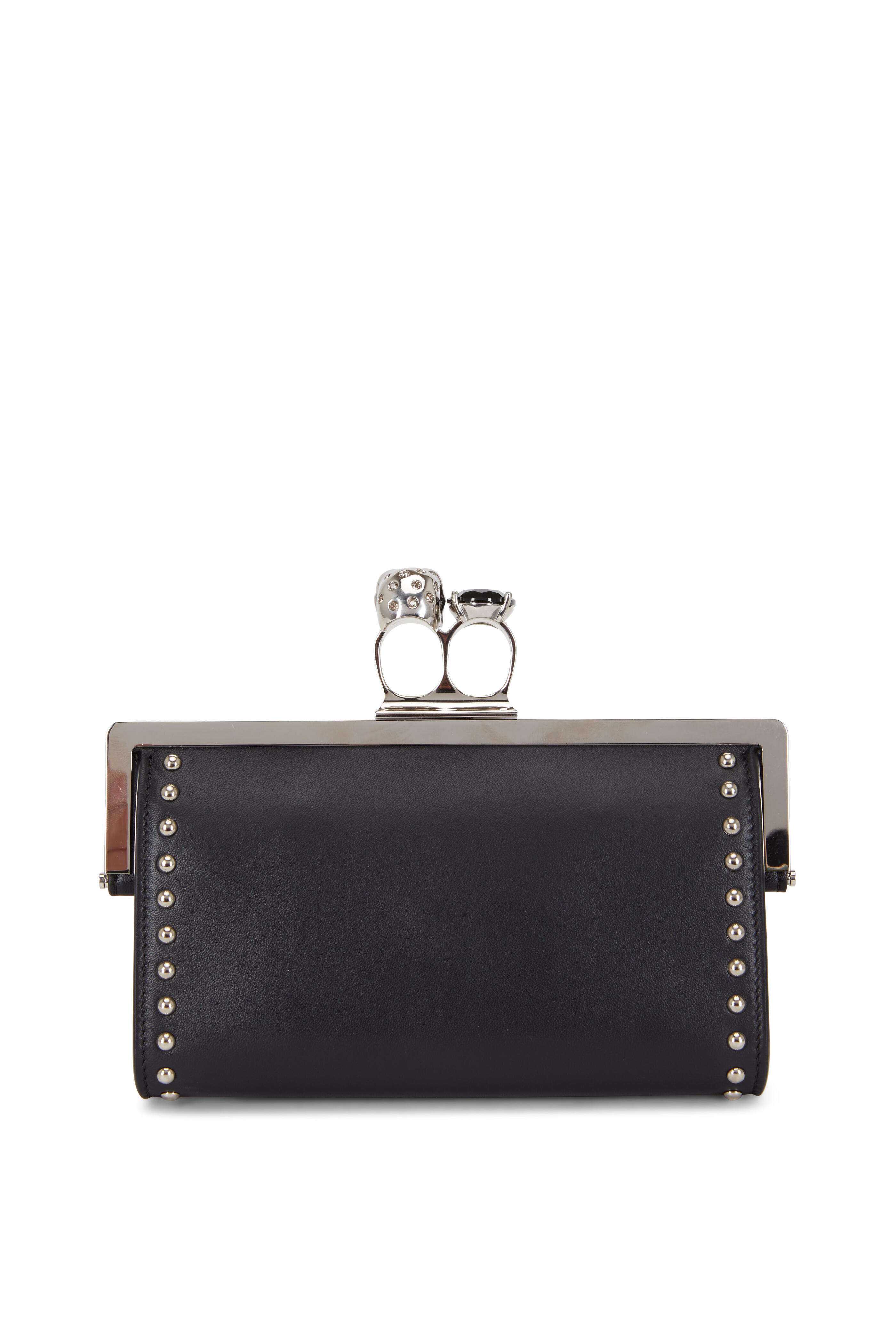 McQueen - Black Leather Studded Two-Ring Chain Wallet