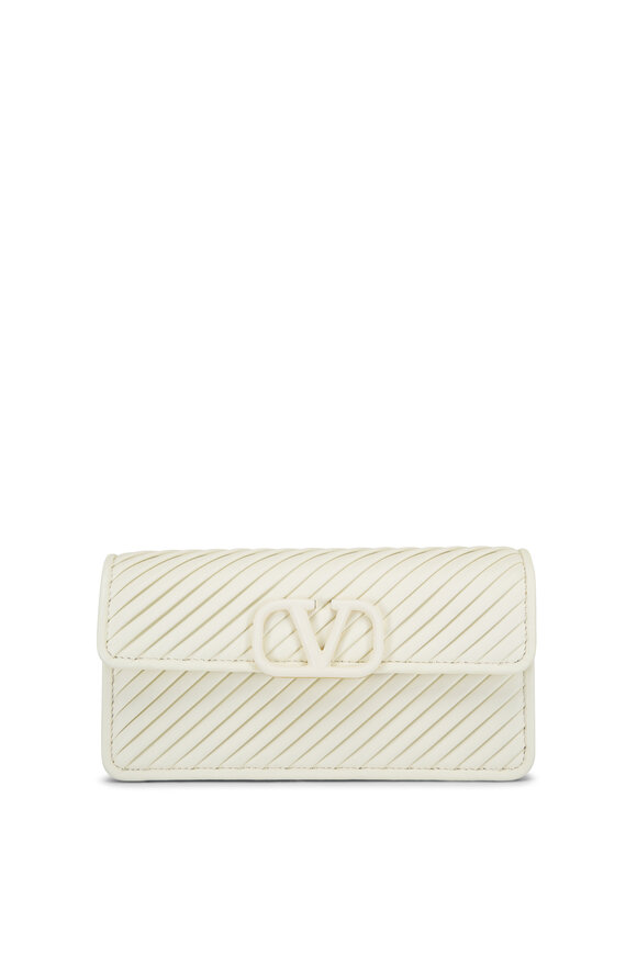 Valentino Garavani VLogo Ivory Leather Plisse Wallet on Chain