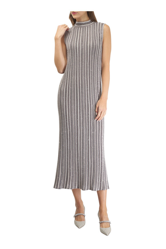 D.Exterior - Gray Multi Stripe Sleeveless Maxi Dress