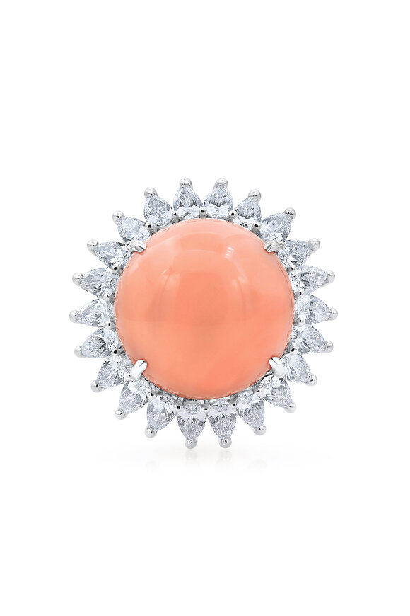 Oscar Heyman Platinum Coral & Diamond Cocktail Ring