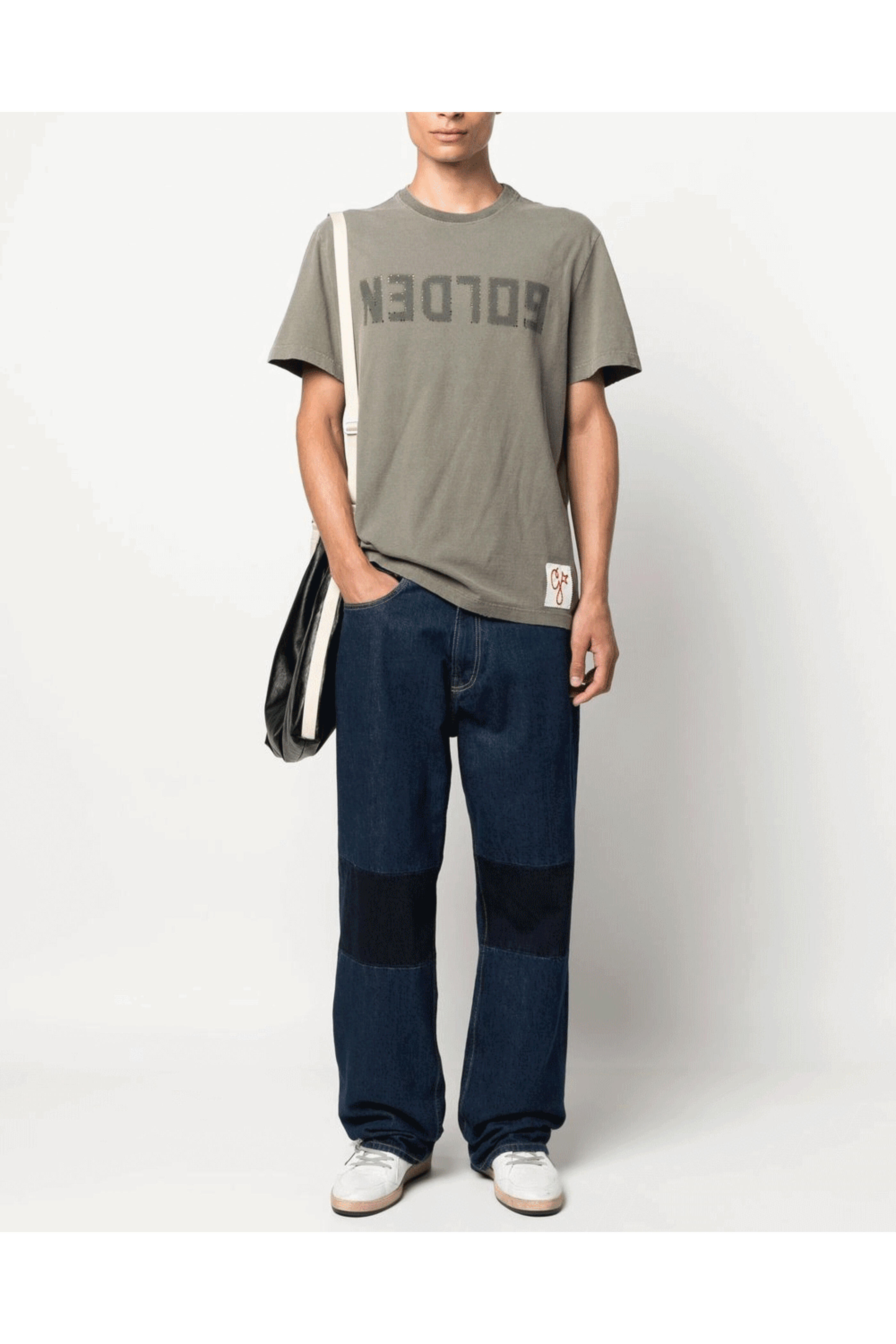 Golden Goose - Dusty Olive Distressed Logo Graphic T-Shirt