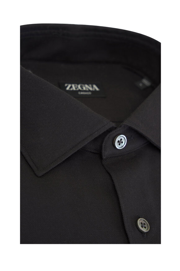 Zegna - Black Cotton & Cashmere Woven Sport Shirt