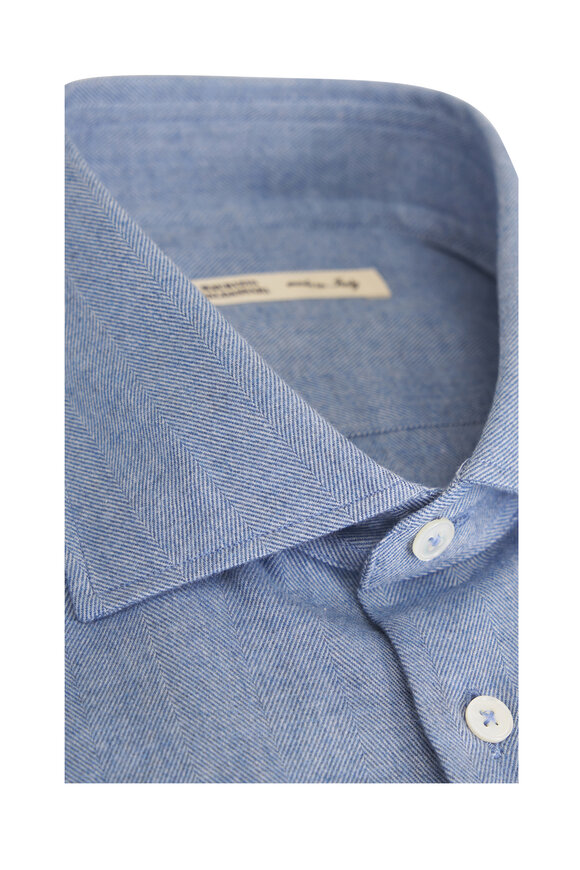 Maurizio Baldassari Santini Air Blue Herringbone Flannel Sport Shirt - view 4