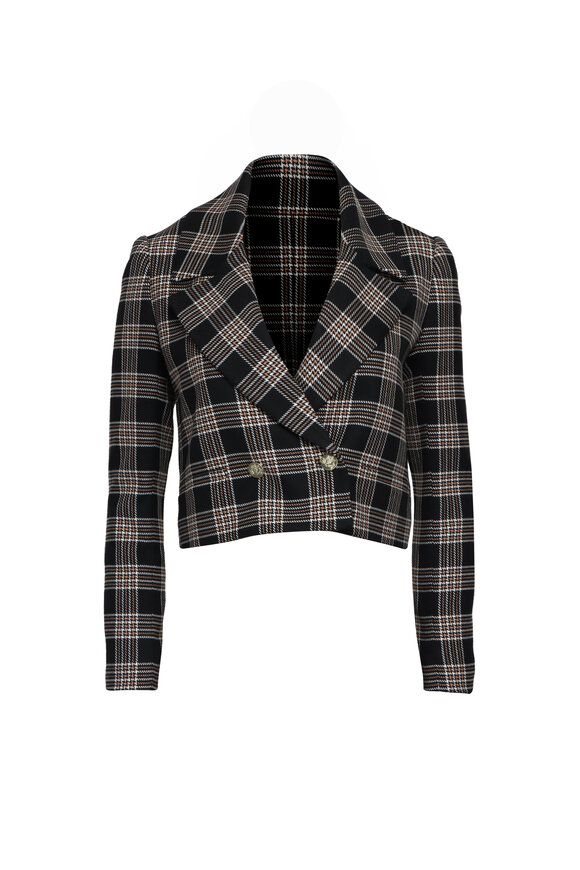 Alice & Olivia Avery Black Plaid Double Breasted Blazer