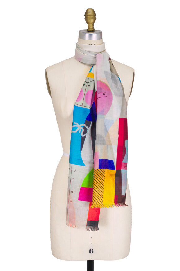 Akris Multicolor Wooden Dolls Print Scarf