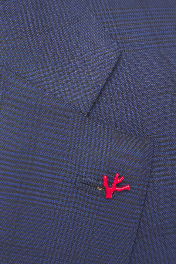 Isaia Navy Blue Tonal Wool Plaid Suit - view 3