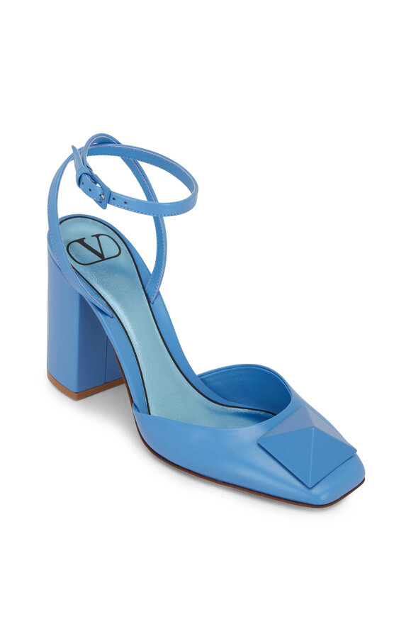 Valentino Garavani - One Stud Denim Leather Ankle Strap Pump, 90mm