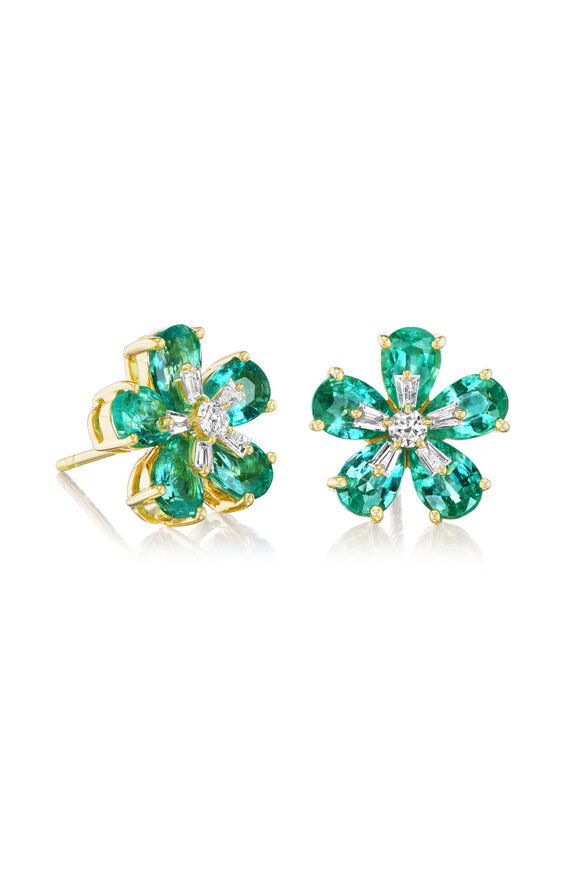 Nam Cho 18k Emerald & Diamond Wildflower Stud Earrings - view 1