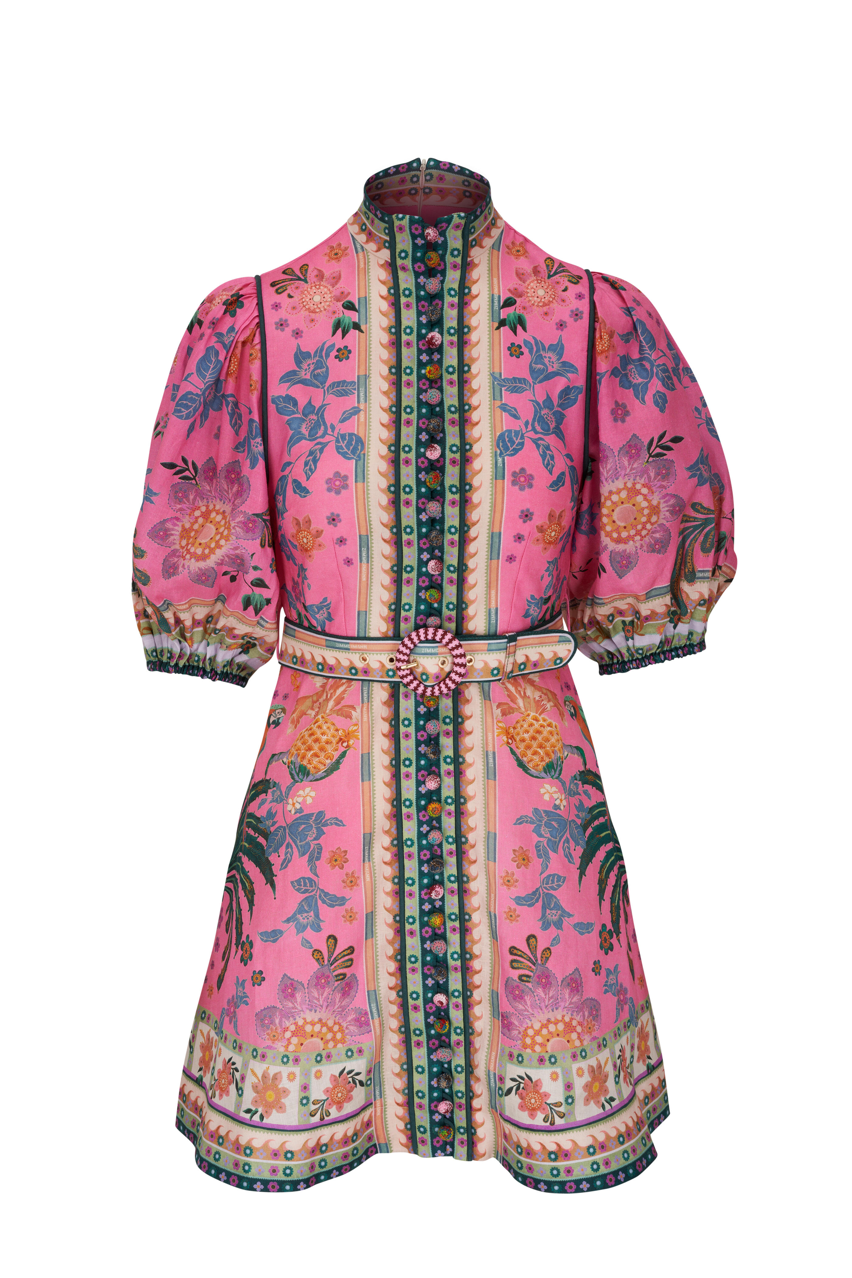 ワンピース Zimmermann DRESS (8066DR25R KHA) Zimmermann - Ginger Pink Multi Buttoned & Belted Mini Dress