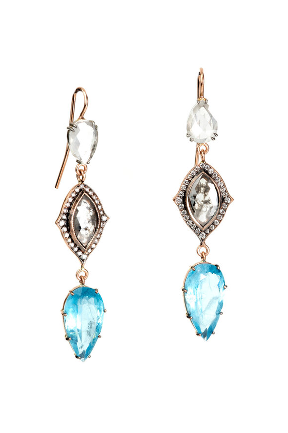 Sylva & Cie Rose Gold Blue Quartz Drop Earrings - view 1