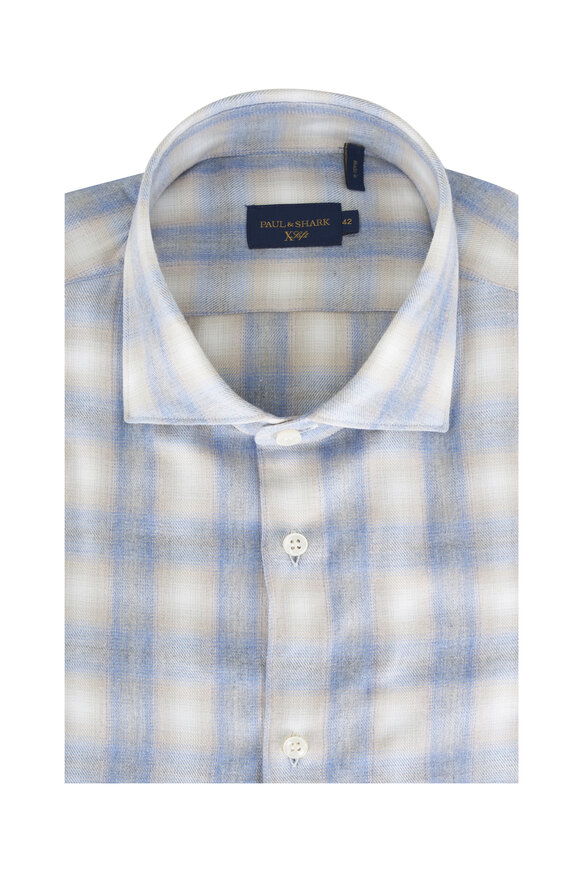 Paul & Shark Light Blue & Beige Plaid Sport Shirt - view 1
