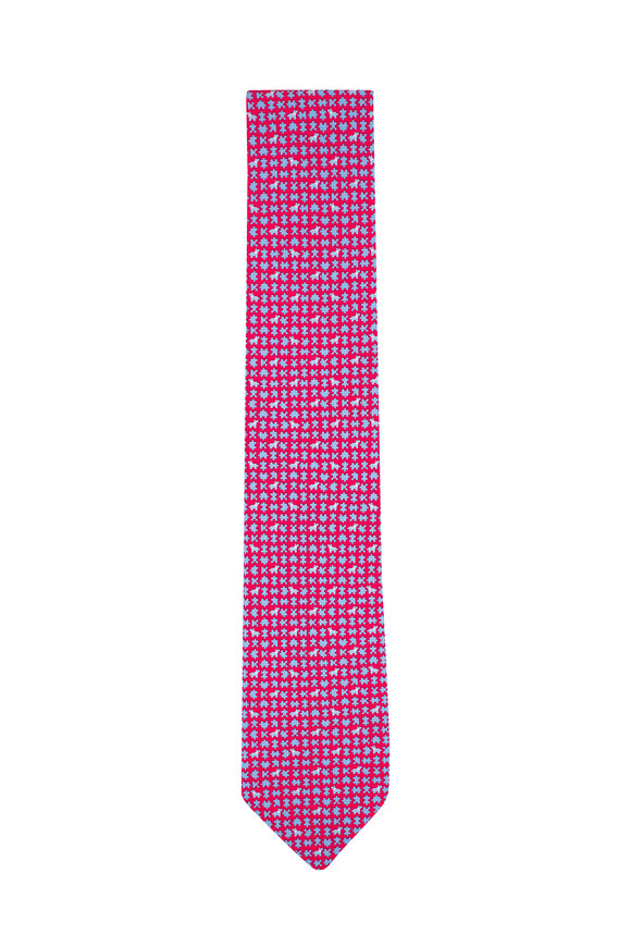 Ferragamo - Blue & Red Scottie Dog Print Silk Necktie 