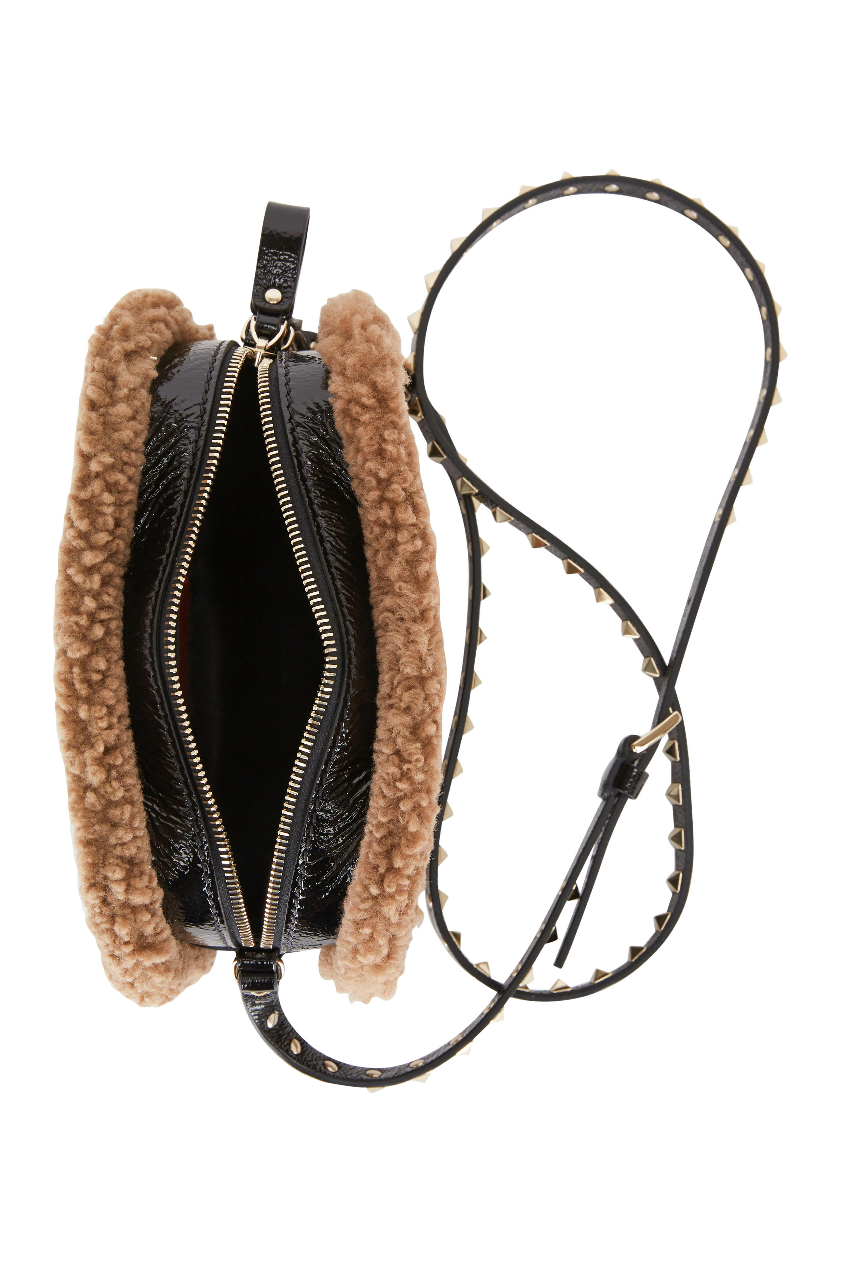 Valentino Garavani - Small Rockstud Calfskin & Shearling Crossbody Bag