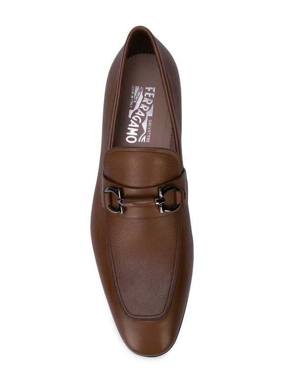 Ferragamo - Benford Brown Pebbled Leather Bit Loafer 