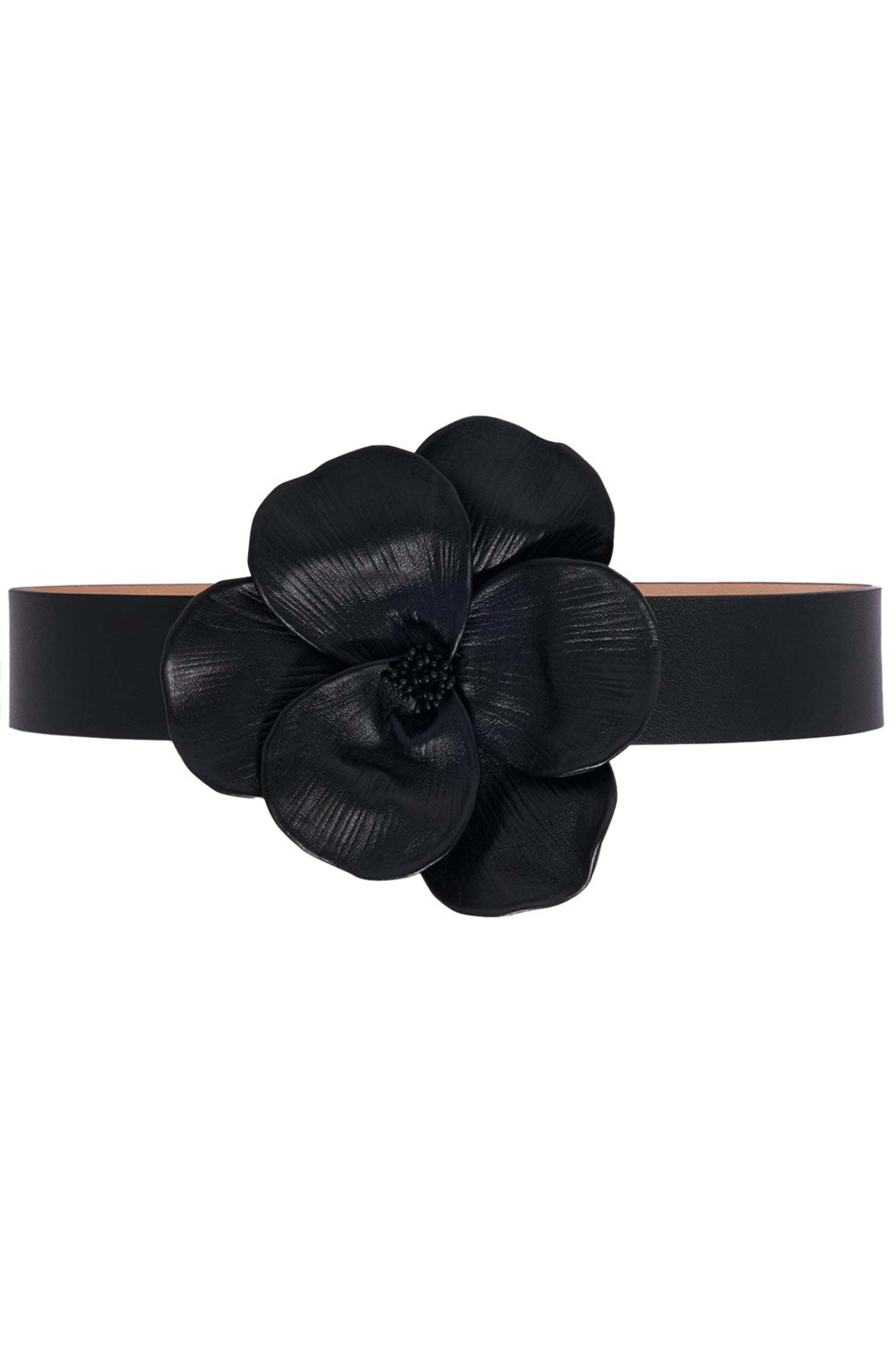 Carolina Herrera - Black Large Flower Pin Closure Belt