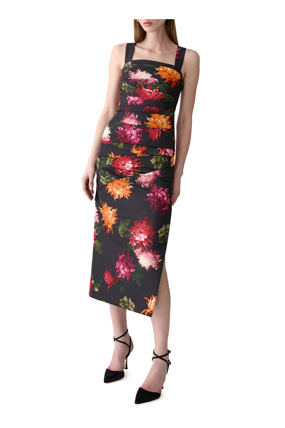 Carolina Herrera Chrysanthemum Print Draped Midi Dress - view 4