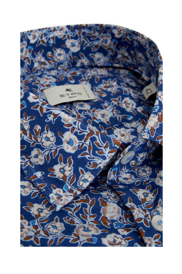 Etro - Blue Mini Floral Cotton Sport Shirt